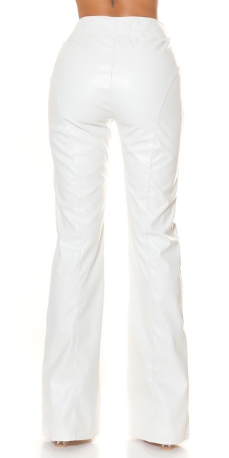 Highwaist faux leather pants with buckle White